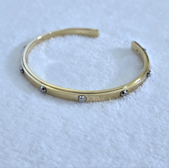 Michael Kors "Heritage Astor" Thin Gold💛 Cuff With Silver🤍 Studs NWOT - Picture 14 of 16